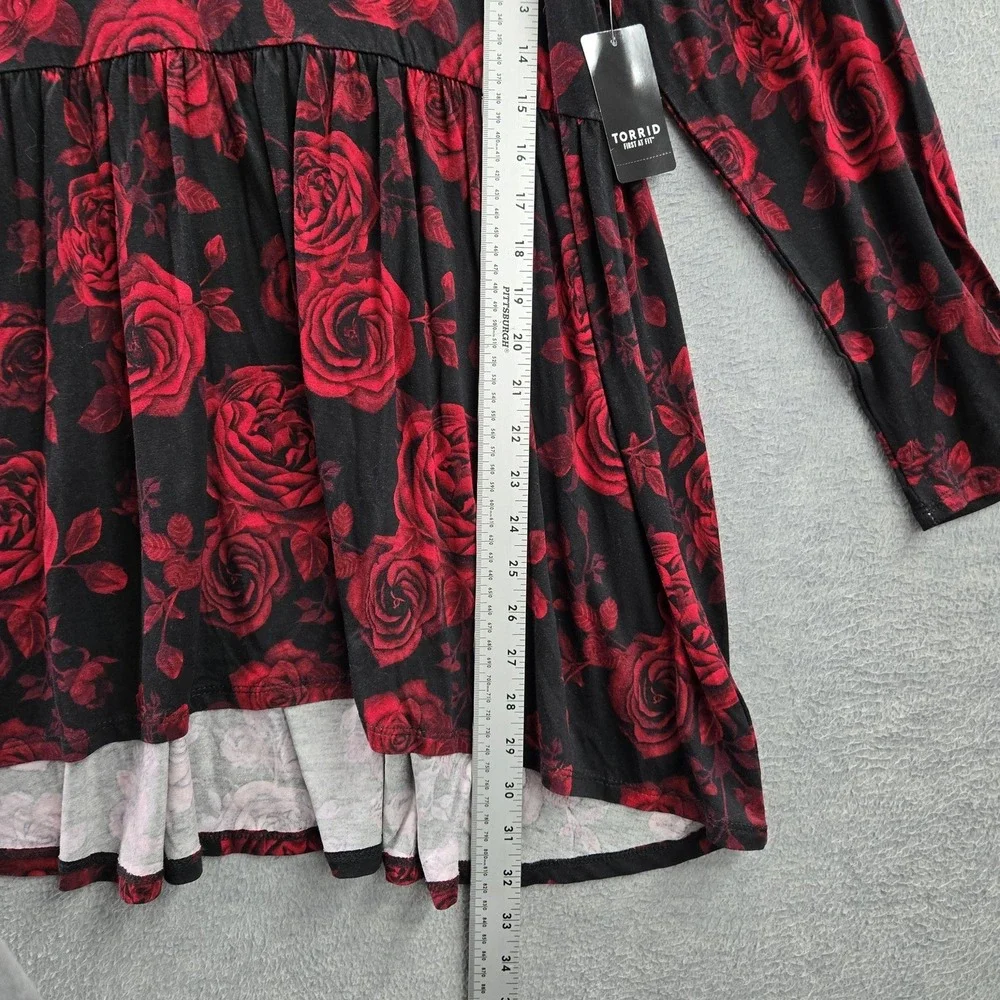 Torrid‎ Women Blouse 1X (14-16) Black Floral Babydoll Romantic NWT